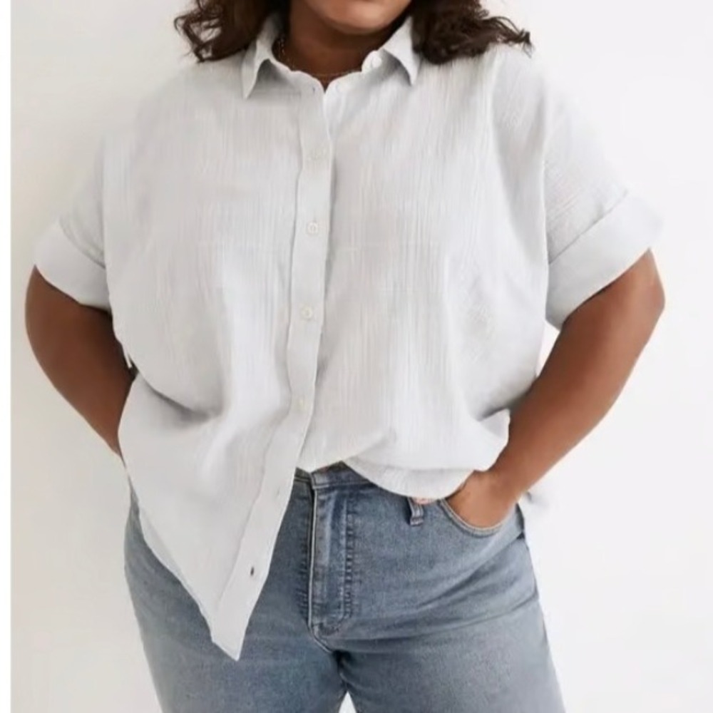 Madewell Courier‎ Pintuck-back Textured Windowpane Cool Fog Button up Shirt Sz S